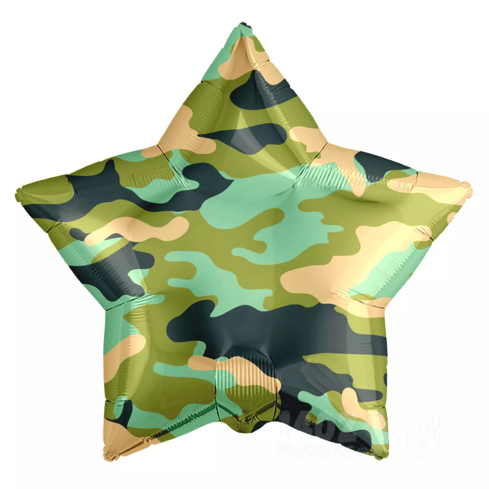 Гелиевый шар (21''/53 см) Звезда, Камуфляж, Военный*