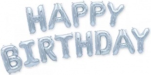 Набор шаров-букв (16''/41 см) Мини-Надпись "Happy Birthday", Серебро, 1 шт