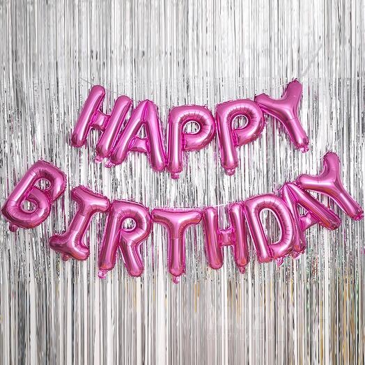 Набор шаров-букв, Надпись Happy Birthday, Розовый 1шт