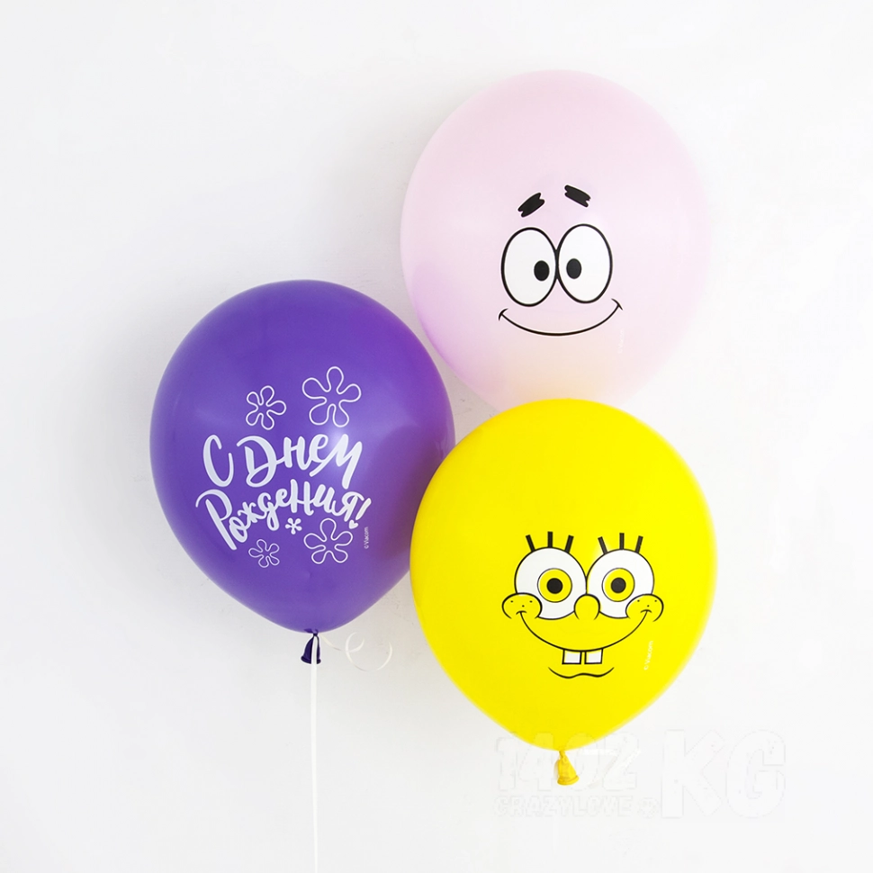 Гелиевый шар (12''/30 см) Губка Боб, С Днем Рождения!*