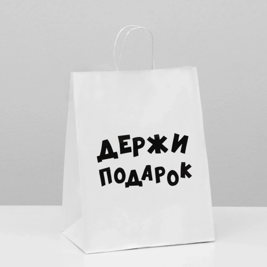 Пакет подарочный с приколами, крафт «Держи подарок», белый, 24 х 14 х 30 см